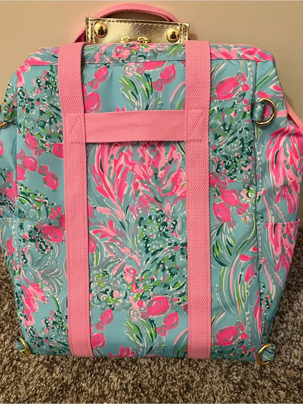 Lilly Pulitzer Aqua & Pink Floral Convertible Backpack Tote